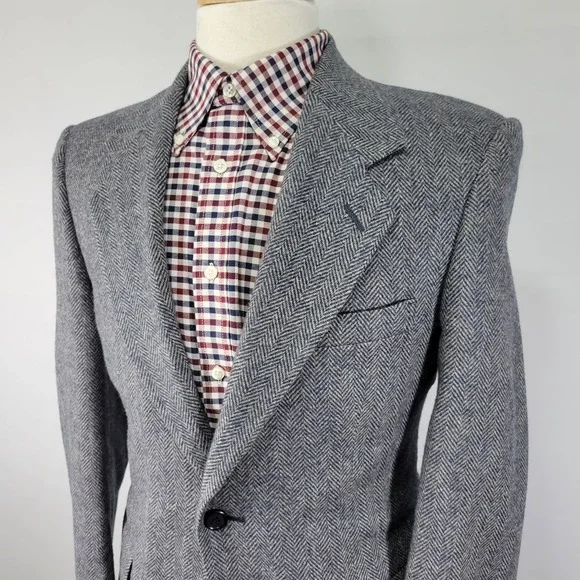 Sterling Hunt Men's Tweed Sport Coat Blazer Grayish Blue Herringbone 38S